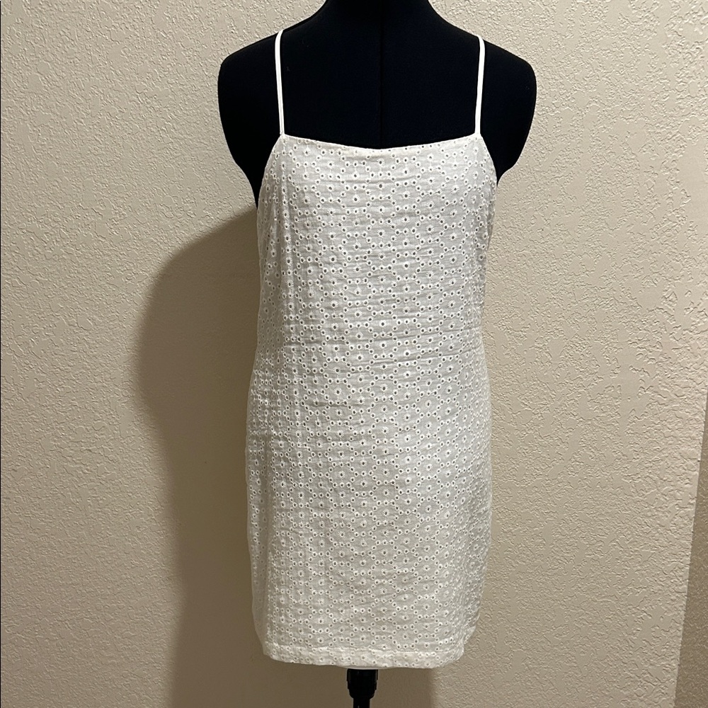 Sisterhood White Eyelet Mini Dress with Adjustable Spaghetti Straps Size S - Picture 2 of 8